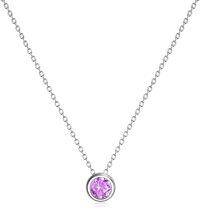 wholesale 925 Sterling Silver Green CZ Round Pendant Chain Necklace for Women Girls-October - Pink