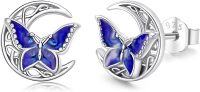 wholesale 925 Sterling Silver Blue Enamel Butterfly Stud Earrings Celtic Moon Design Irish  for Women-Silver