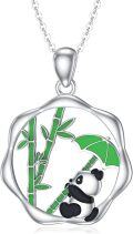 wholesale 925 Sterling Silver Enamel Panda Bamboo Charm Pendant Necklace for Women Girls  45cm Chain Length-0-0