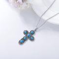 wholesale 925 Sterling Silver Natural Turquoise Stone Cross Pendant Necklace for Women  48cm Chain Length-0-2