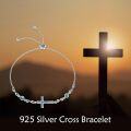 wholesale 925 Sterling Silver Abalone Shell Inlay Adjustable Sideways Cross Link Chain Bracelet for Women Girls Religious s-0-5