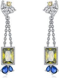 wholesale 925 Sterling Silver Emerald Birthstone Dangle Earrings for Women-Aug.-Peridot