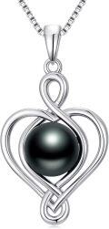 wholesale Tahitian Black Pearl Love Heart Necklace For Women Sterling Silver Black Pearls Necklace Gifts For Sister Birthday Anniversary Jewelry Valentine Christmas Gifts For Women Wife Her -0-0