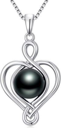 wholesale Tahitian Black Pearl Love Heart Necklace For Women Sterling Silver Black Pearls Necklace Gifts For Sister Birthday Anniversary Jewelry Valentine Christmas Gifts For Women Wife Her -undefined