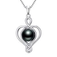 TOUPOP Sterling Silver Black Pearl Love Heart Necklace-undefined