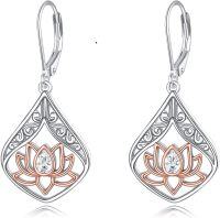 wholesale 925 Sterling Silver Flower Drop Earrings w/ Lotus & Hummingbird Design-Lotus Leverback Earrings