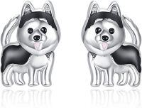 wholesale 925 Sterling Silver Husky Dog Stud Earrings for Women - Pet Lover Gift Ideas-Siberian Husky