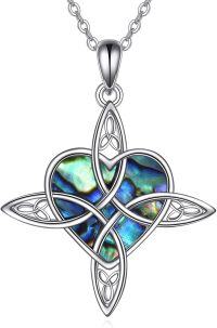 wholesale 925 Sterling Silver Abalone Shell Celtic Knot Heart Pendant & Triple Moon Ankh Cross Necklace for Women-witches knot necklace