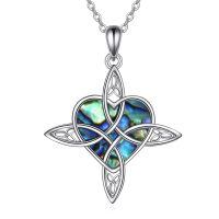 wholesale 925 Sterling Silver Abalone Shell Celtic Knot Heart Pendant & Triple Moon Ankh Cross Necklace for Women-witches knot necklace