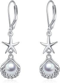 wholesale 925 Sterling Silver Sea Life Shell Pearl Starfish Leverback Earrings-Starfish
