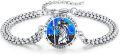 wholesale 925 Sterling Silver Saint Christopher Protection Charm Bracelet with Blue Stone and Crosses-0-0