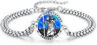 wholesale 925 Sterling Silver Saint Christopher Protection Charm Bracelet with Blue Stone and Crosses-Opal-St Christopher
