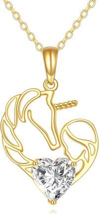 wholesale 14K Gold Heart-Shaped Crystal Unicorn Pendant Necklace for Women's-Unicorn Heart