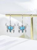 wholesale 925 Sterling Silver & Turquoise Western Cow Head Dangle Earrings for Women-0-2