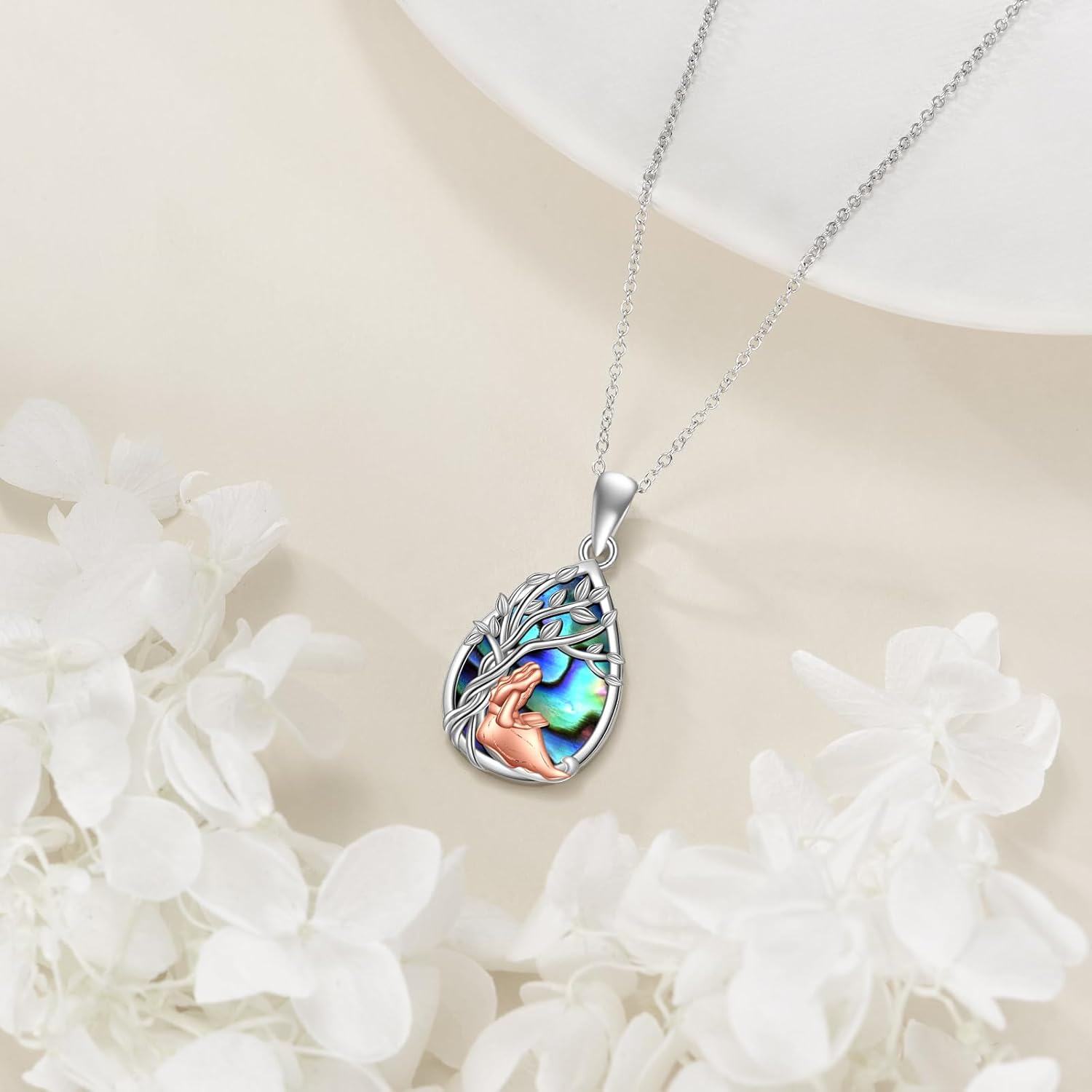  Sterling Silver Abalone Shell Tree of Life Necklace -0-4