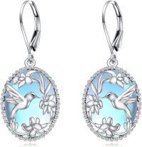 wholesale Sterling Silver Gold Plated Black Onyx Hummingbird Flower Dangle Leverback Earrings-Moonstone Hummingbird Earrings