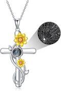 wholesale 925 Sterling Silver 925 Personalized Photo Projection Yellow Flower Cross Pendant Necklaces for Women & Girls-0-0