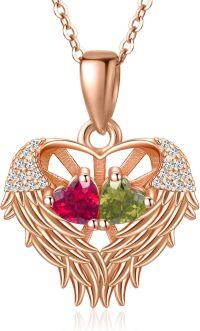 wholesale Sterling Silver 2 Birthstones Angel Wings Necklace for Women-07-08-Jul-Aug