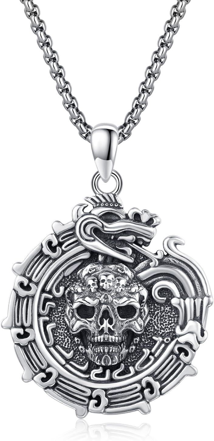 wholesale 925 Sterling Silver Aztec Ouroboros Poseidon Skull Eye Of Horus Pendant for Men's Necklaces-0-0