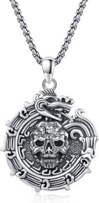 wholesale 925 Sterling Silver Aztec Ouroboros Poseidon Skull Eye Of Horus Pendant for Men's Necklaces-B-Skull Aztec
