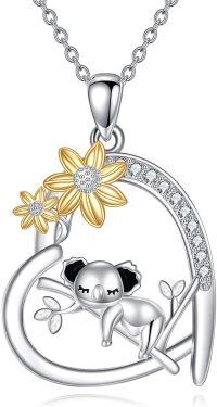 wholesale 925 Sterling Silver 925 Koala & Flowers Crescent Moon Pendant Necklace Gift for Her-koala necklace