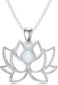wholesale 925 Sterling Silver White Fire Opal Lotus Flower Pendant Necklace 24 Chain-0-0