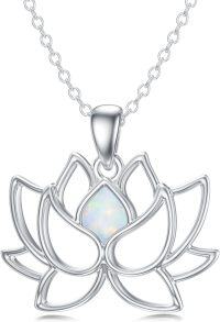 wholesale 925 Sterling Silver White Fire Opal Lotus Flower Pendant Necklace 24 Chain-White Opal Lotus Pendant