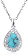 wholesale 925 Sterling Silver Turquoise Teardrop Celtic Knot Pendant Necklace with Cubic Zirconia Halo-0-0