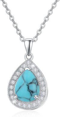 wholesale 925 Sterling Silver Turquoise Teardrop Celtic Knot Pendant Necklace with Cubic Zirconia Halo-01-Turquoise