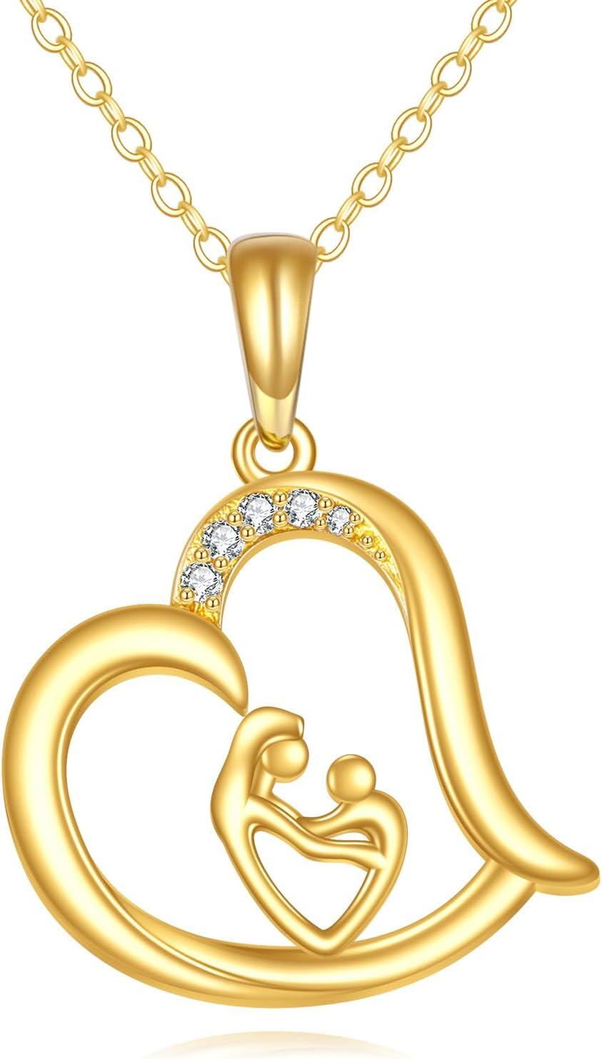 wholesale 14K Gold Heart Shaped Family Pendant Necklace for Sisters and Moms - Mothers' Day & Birthdays Gifts-0-0