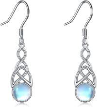 wholesale 925 Sterling Silver Rainbow Moonstone Celtic Knot Drop Dangle Leverback Earrings-C-Celtic Knot Moonstone