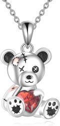 wholesale 925 Sterling Silver Teddy Bear Heart Pendant Necklace for Women Girls Gifts-0-0