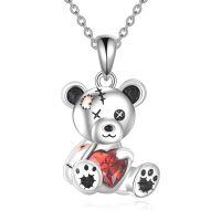 wholesale 925 Sterling Silver Teddy Bear Heart Pendant Necklace for Women Girls Gifts-Teddy Bear