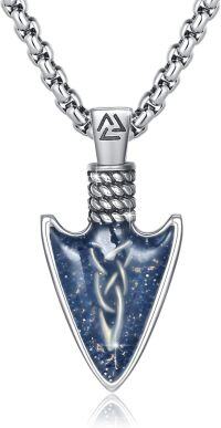 wholesale 925 Sterling Silver Blue Druzy Stone Viking Arrowhead Pendant Necklace for Men-Arrow Necklace（Blue Gravel）