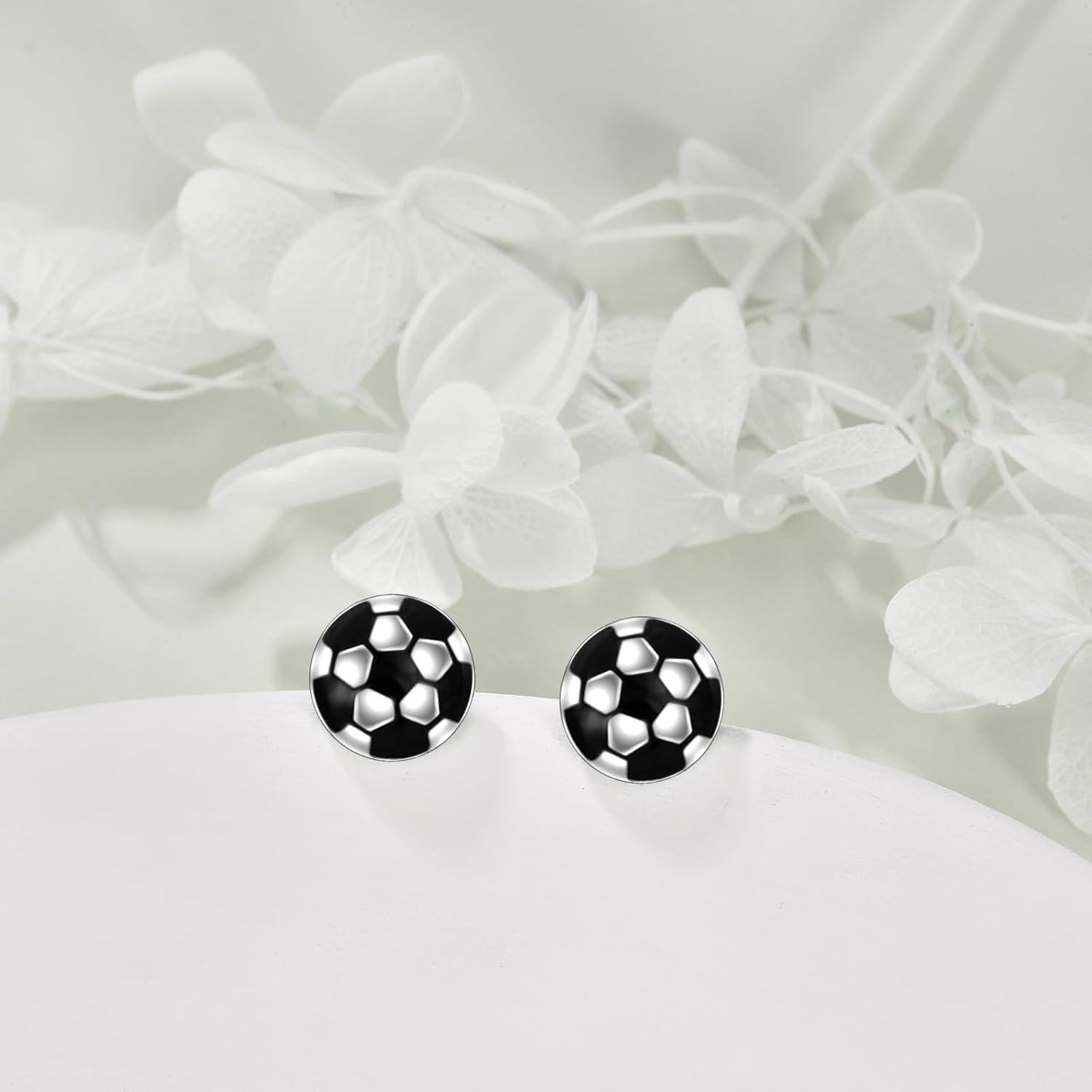 Sterling Silver Sports Stud Earrings Soccer Volleyball Baseball Football Tennis Jewelry Gift for Women Mom Player Fan-0-3