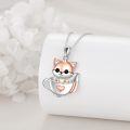 wholesale 925 Sterling Silver Teacup Fox Pendant Necklace with Heart Charm for Women Gifts-0-4