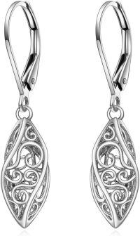 wholesale 925 Sterling Silver Filigree Leaf Design Dangle Drop Leverback Earrings -Filigree Leverback Earrings