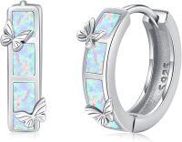 wholesale Sterling Silver Opal Hoop Earrings for Women Hypoallergenic Huggie Christmas Gift-B-Silver-White