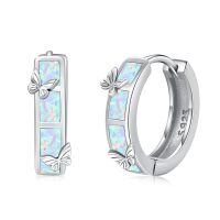 wholesale 925 Sterling Silver Blue Opal Butterfly Hoop Earrings Wholesale With Enamel Design-B-Silver-White