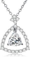 wholesale White Gold Plated Silver & Moissanite Geometric Trillion Solitaire Necklace, 1.0ct Center Stone, Adjustable Chain, Gift Box-0-0