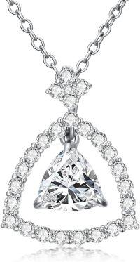 wholesale White Gold Plated Silver & Moissanite Geometric Trillion Solitaire Necklace, 1.0ct Center Stone, Adjustable Chain, Gift Box-F-Trillion
