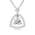 wholesale White Gold Plated Silver & Moissanite Geometric Trillion Solitaire Necklace, 1.0ct Center Stone, Adjustable Chain, Gift Box-0-0