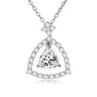 wholesale White Gold Plated Silver & Moissanite Geometric Trillion Solitaire Necklace, 1.0ct Center Stone, Adjustable Chain, Gift Box-F-Trillion