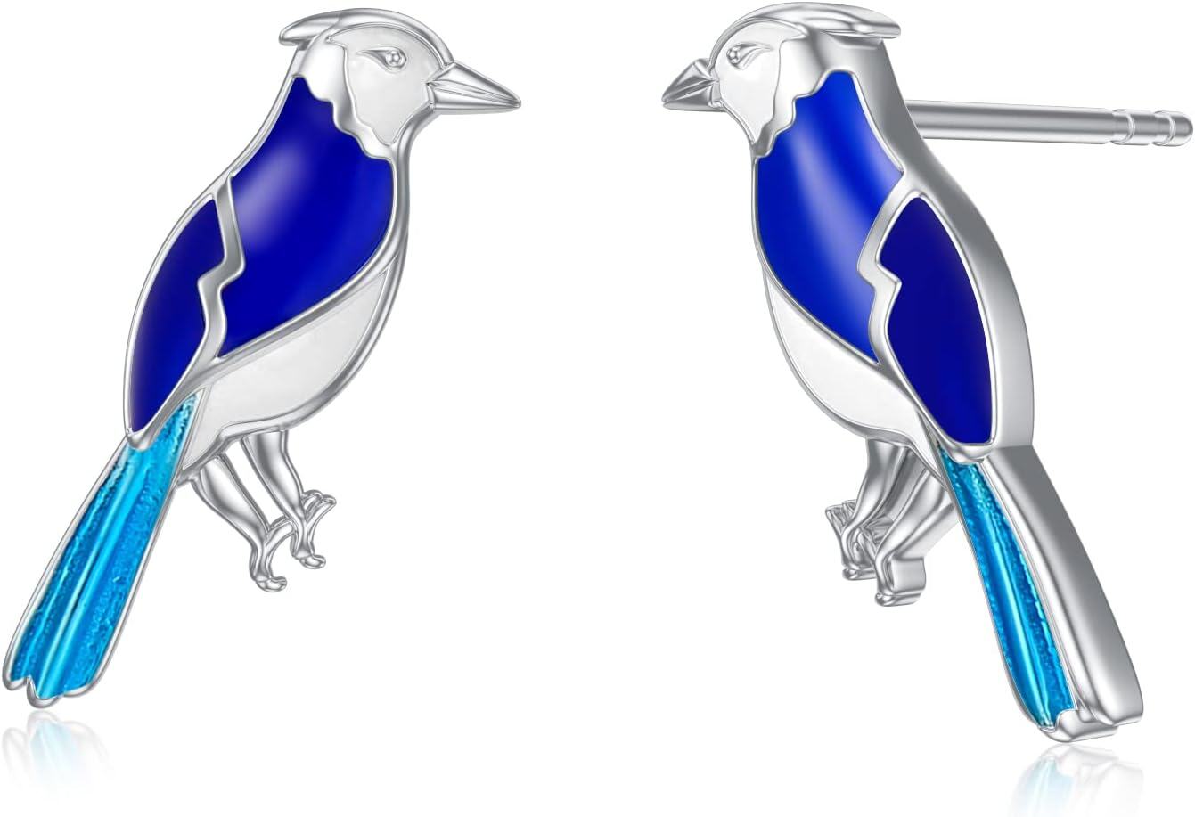Sterling Silver Red Cardinal Blue Jay Bluebird Stud Earrings Our Love Never Dies -Blue Jay
