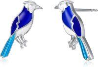 wholesale 925 Sterling Silver Blue Bird Stud Earrings - Our Love Never Dies-Blue Jay