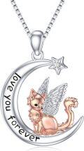 wholesale 925 Sterling Silver Fox Angel Wing Moon Pendant Necklace Love You Forever Gifts for Her-0-0