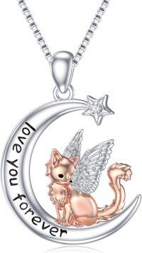 wholesale 925 Sterling Silver Fox Angel Wing Moon Pendant Necklace Love You Forever Gifts for Her-23