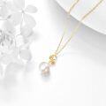 wholesale 14K Gold 3D Wave Design White Freshwater Pearl & Cubic Zirconia Pendant Necklaces for Women (Length: Adjustable)-0-3