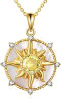 wholesale 925 Sterling Silver Yellow Citrine & White Abalone Shell Sun Pendant Necklace for Women-0-0