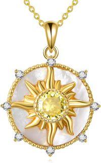 wholesale 925 Sterling Silver Yellow Citrine & White Abalone Shell Sun Pendant Necklace for Women-Sun White Abalone Shell